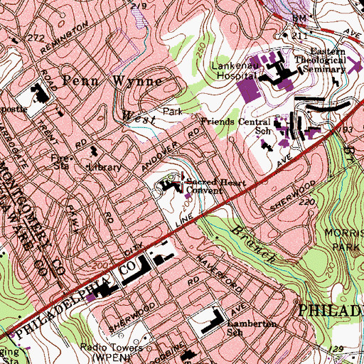 Topographic Map of Sacred Heart Convent, PA