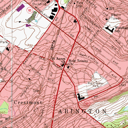 Topographic Map of Saint Annes Church, PA