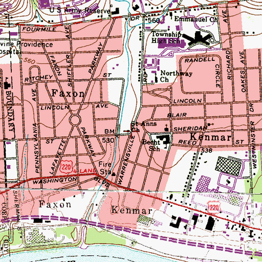 Topographic Map of Saint Anns Church, PA