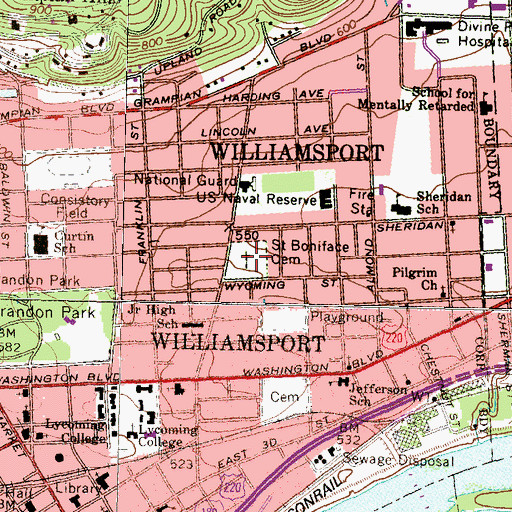 Topographic Map of Saint Boniface Cemetery, PA