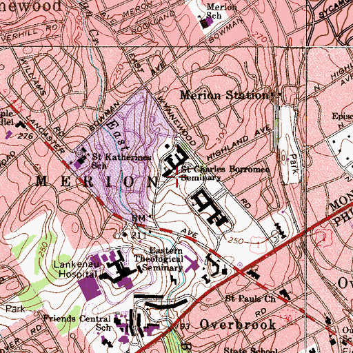 Topographic Map of Saint Charles Borromeo Seminary, PA
