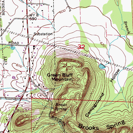 Topographic Map of Green Bluff Mountain, AL