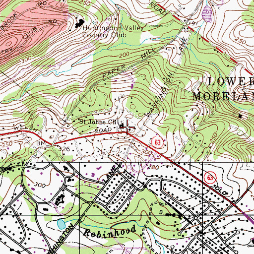Topographic Map of Saint Johns Church, PA