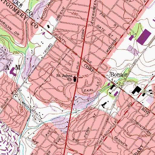 Topographic Map of Saint Johns Church, PA
