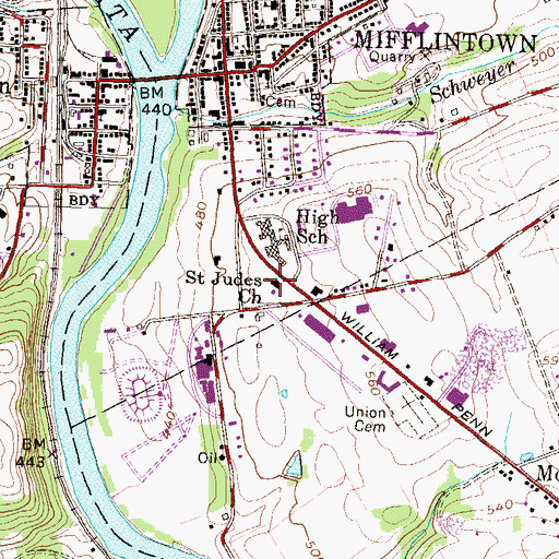Topographic Map of Saint Judes Church, PA