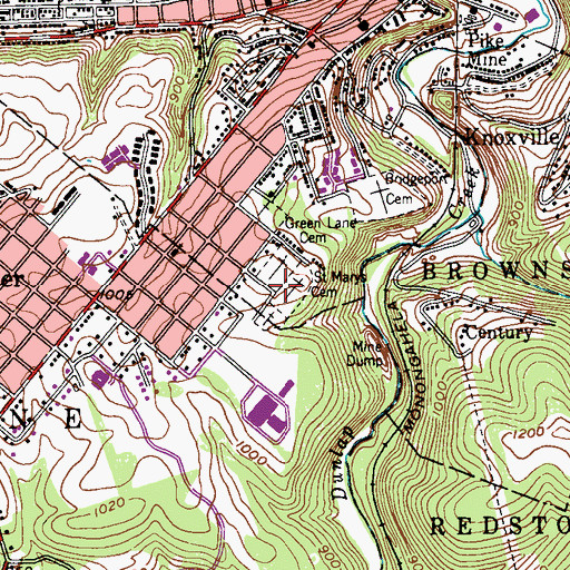 Topographic Map of Saint Marys Cemetery, PA