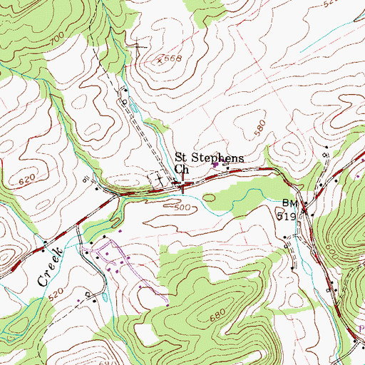 Topographic Map of Saint Stephens Church, PA