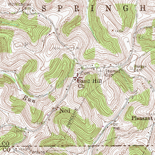 Topographic Map of Sand Hill Church, PA