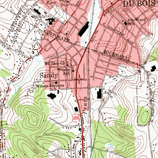 Topographic Map of Sandy, PA