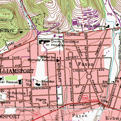 Topographic Map of School for Mentally Retarded, PA