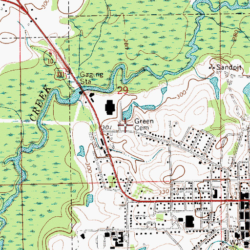 Topographic Map of Green Cemetery, AL