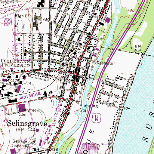 Topographic Map of Selinsgrove, PA