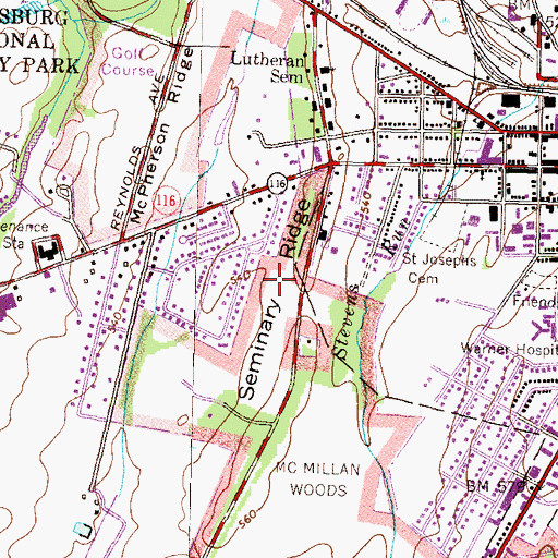 Topographic Map of Seminary Ridge, PA