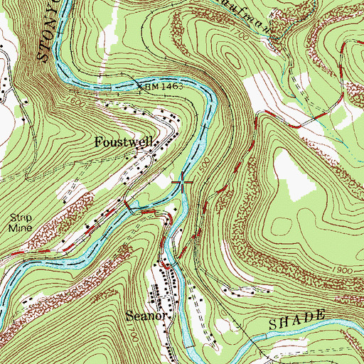 Topographic Map of Shade Creek, PA