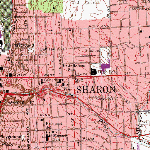 Topographic Map of Sharon, PA