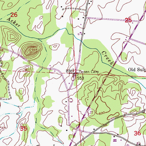 Topographic Map of Green Cemetery, AL