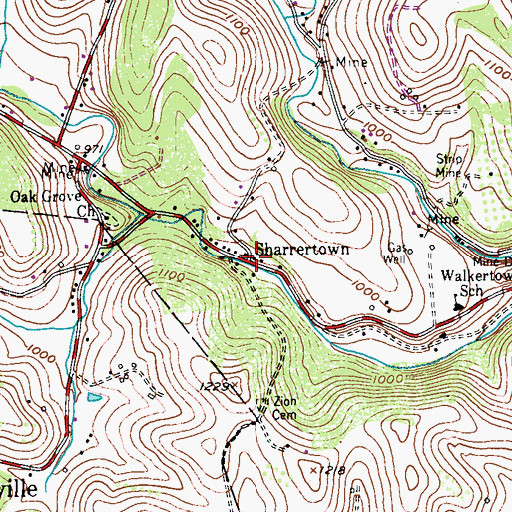 Topographic Map of Sharrertown, PA