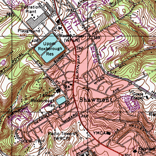 Topographic Map of Shawmont, PA