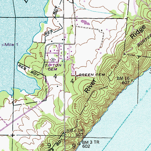 Topographic Map of Green Cemetery, AL
