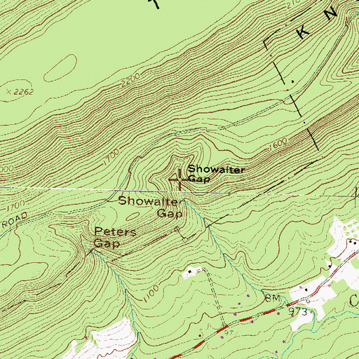 Topographic Map of Showalter Gap, PA