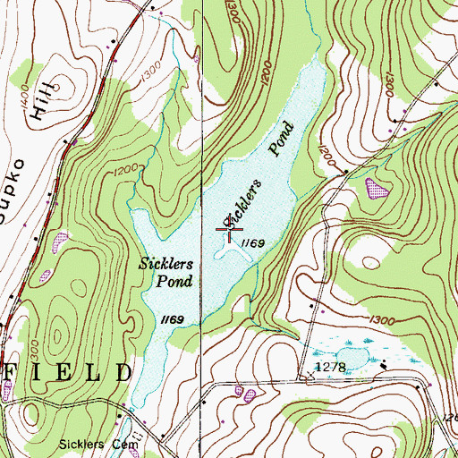 Topographic Map of Sicklers Pond, PA