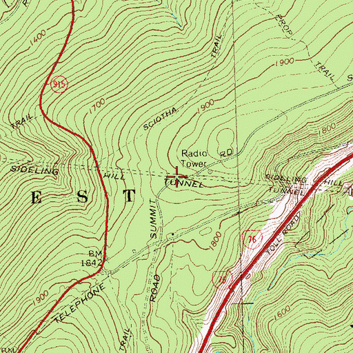 Topographic Map of Sideling Hill Tunnel, PA