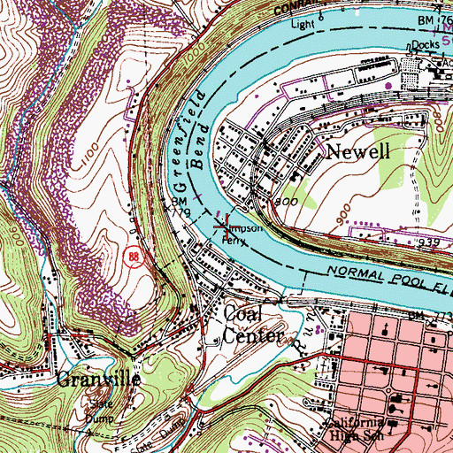 Topographic Map of Simpson Ferry, PA