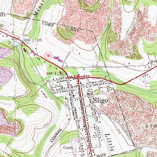 Topographic Map of Sligo, PA