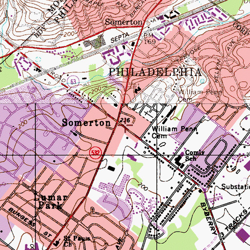 Topographic Map of Somerton, PA
