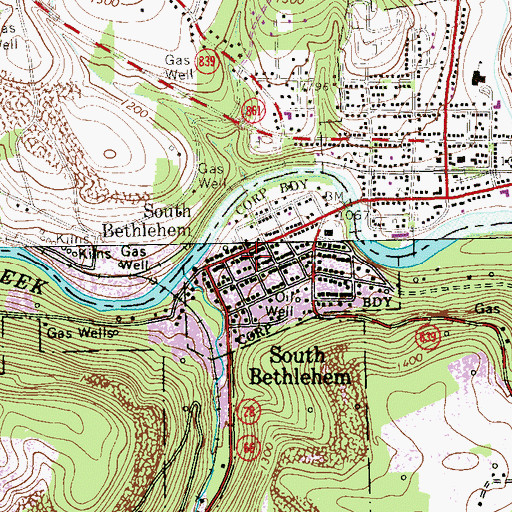 Topographic Map of South Bethlehem, PA