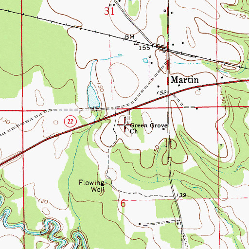 Topographic Map of Green Grove Church, AL