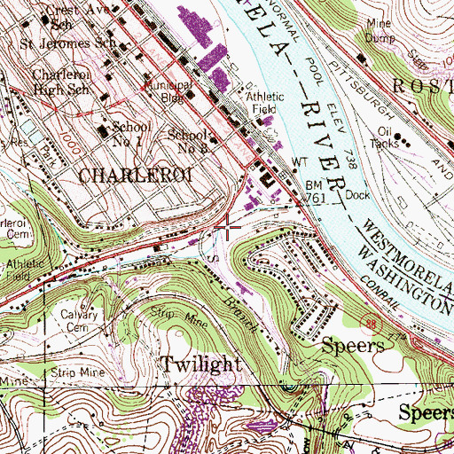 Topographic Map of South Branch Maple Creek, PA