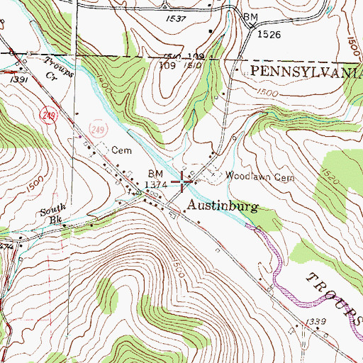 Topographic Map of South Brook Troups Creek, PA