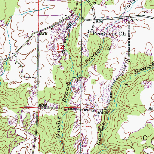 Topographic Map of Green Hollow, AL