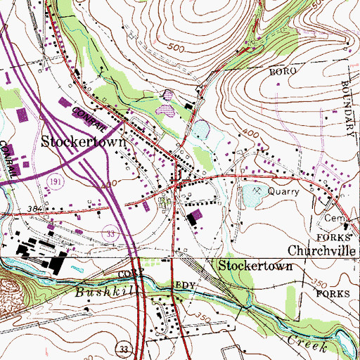 Topographic Map of Stockertown, PA