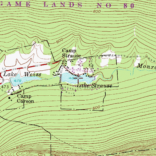 Topographic Map of Lake Strause, PA