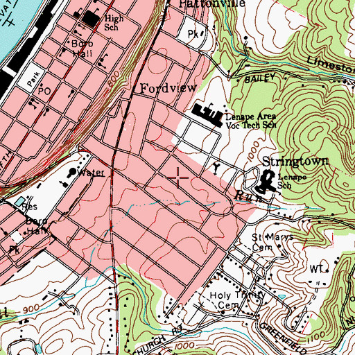 Topographic Map of Stringtown, PA