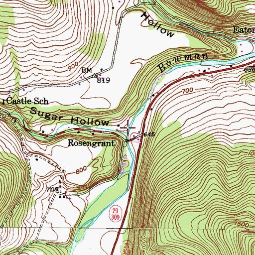 Topographic Map of Sugar Hollow Creek, PA