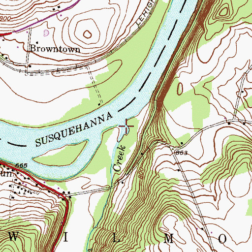 Topographic Map of Sugar Run Creek, PA