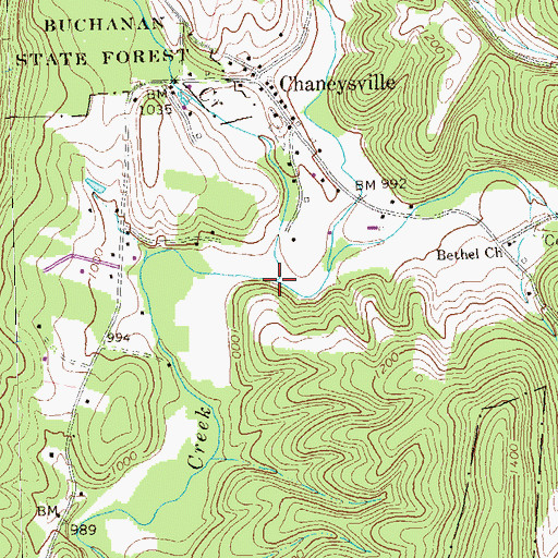 Topographic Map of Sweet Root Creek, PA