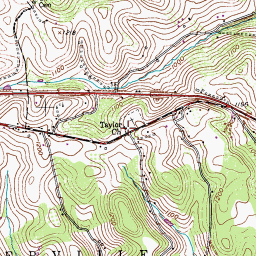 Topographic Map of Taylor Church, PA