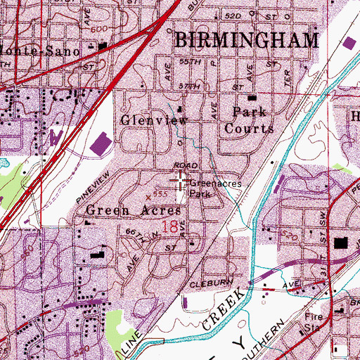 Topographic Map of Greenacres Park, AL