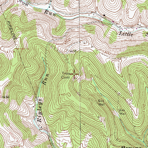 Topographic Map of Troy Cemetery, PA
