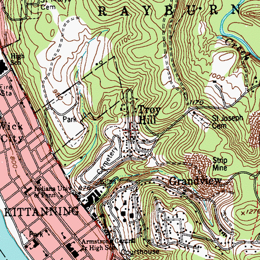 Topographic Map of Troy Hill, PA