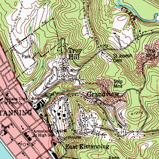 Topographic Map of Troy Hill School, PA