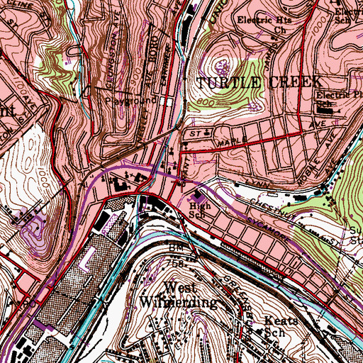 Topographic Map of Turtle Creek, PA