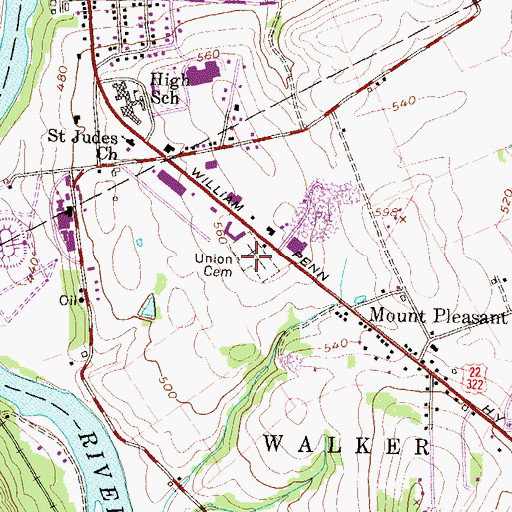 Topographic Map of Union Cemetery, PA