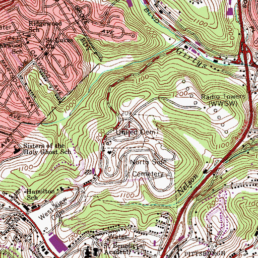 Topographic Map of United Cemetery, PA