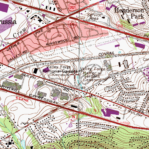 Topographic Map of Valley Forge Memorial Gardens, PA