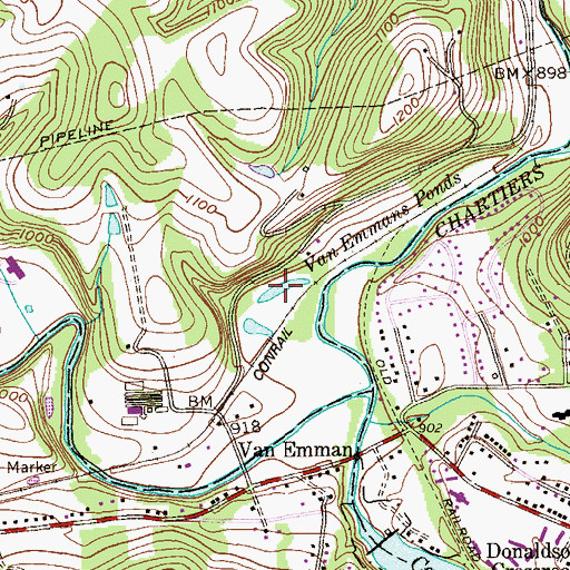 Topographic Map of Van Emmans Ponds, PA